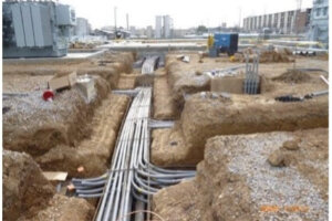 Exposed pipes in construction site